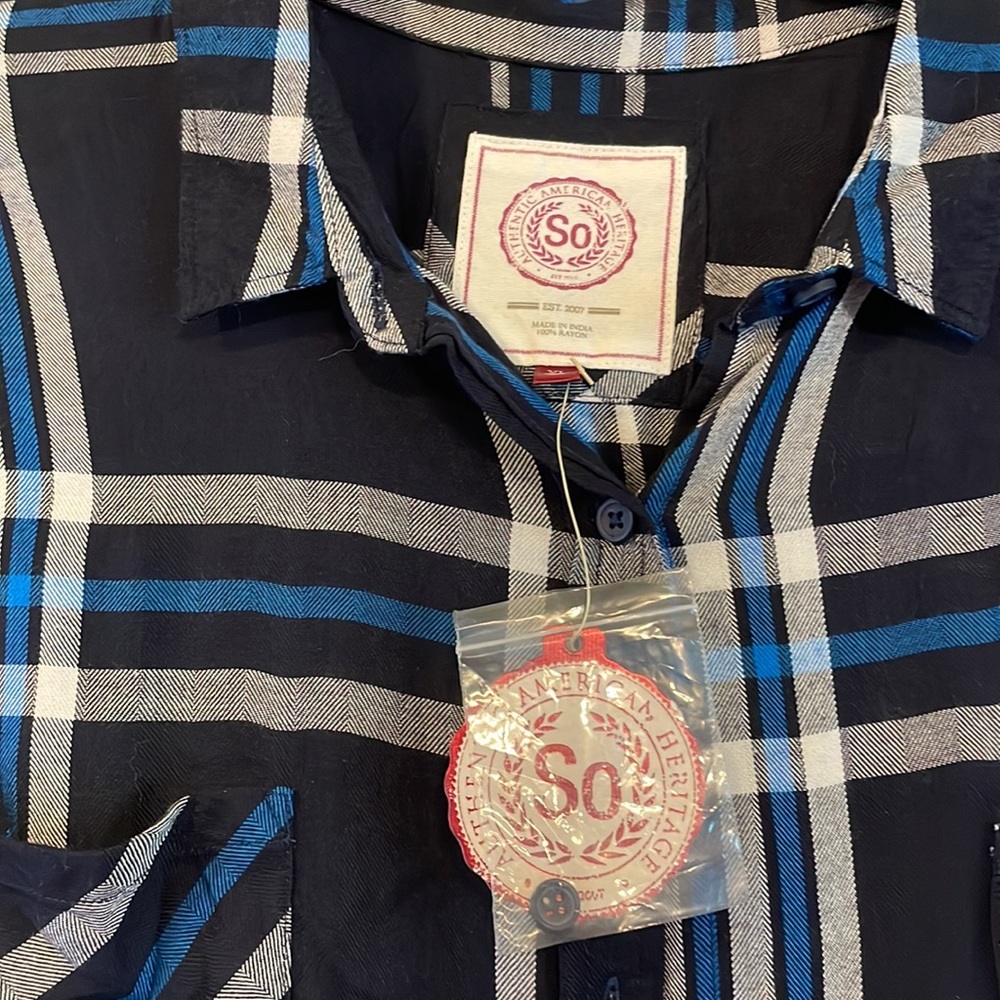 Blue Plaid Button-Up top - Picture 3 of 5